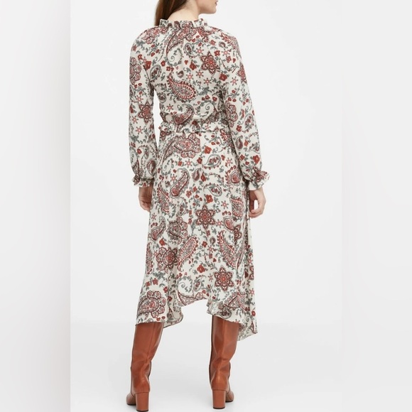 Banana Republic Peasant Midi Dress,Warm White Paisley SIZE 6 EUC - Picture 3 of 6
